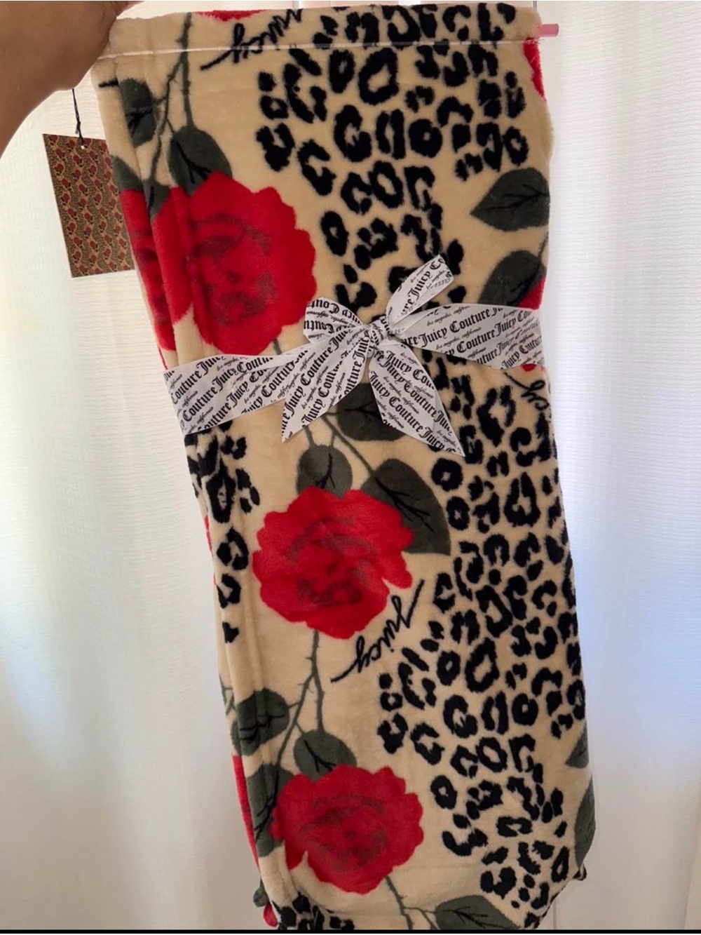 Juicy Couture Red Rose & Leopard Print Plush Blanket